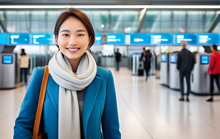 스마트 공항 시스템 개발자 - **Prompt:** A modern, brightly lit airport terminal during the day. A diverse group of travelers, we...