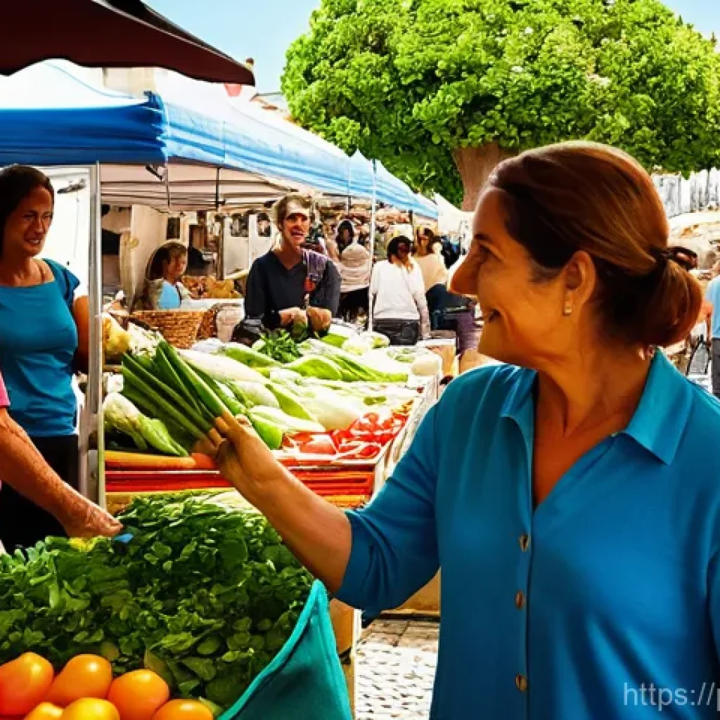 AI 콘텐츠 크리에이터 - **Prompt: "A vibrant, sun-drenched scene at a bustling Portuguese organic farmers' market. Families ...