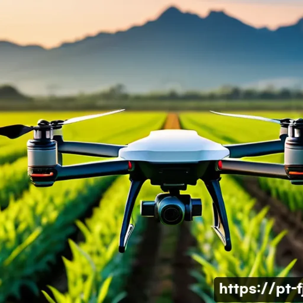 드론 조종사 및 엔지니어 - A detailed close-up of a professional drone in flight over a lush Brazilian agricultural field durin...