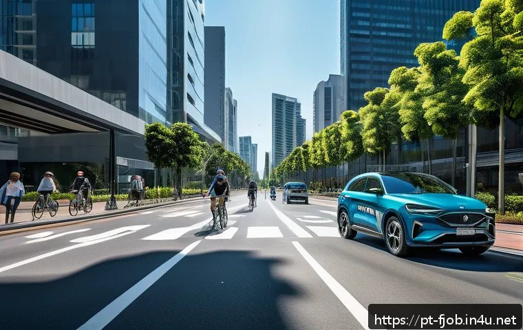 도시 공학 및 스마트 인프라 개발 - A futuristic urban street scene in S&atilde;o Paulo, Brazil, featuring sleek autonomous vehicles smoothly n...