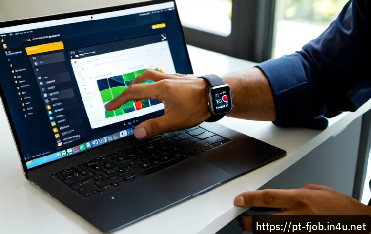 웨어러블 디바이스 개발자 - Photorealistic wearable device developer at a clean modern workstation in São Paulo, Brazil, careful...